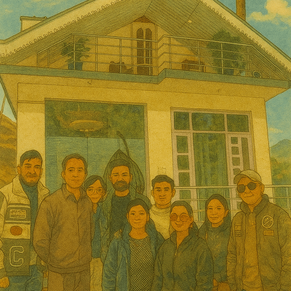 Lush green pine forest surrounding The Retreat Cottage Dharampur